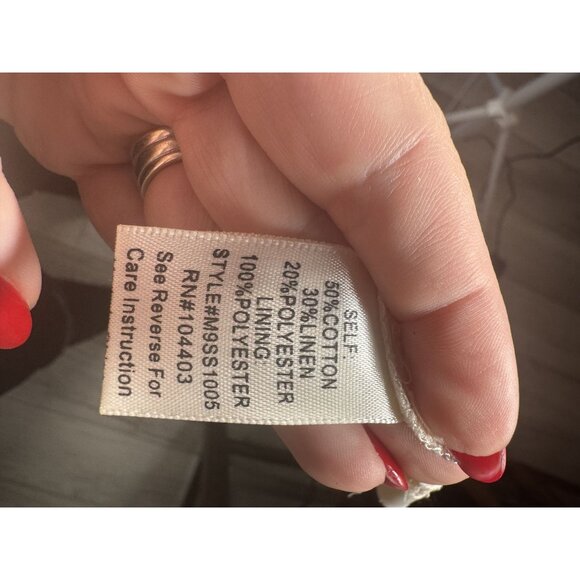 Striped Cotton Linen Blend Knee-Length Skirt With Button Front & Tie Waist‎ - Picture 5 of 6